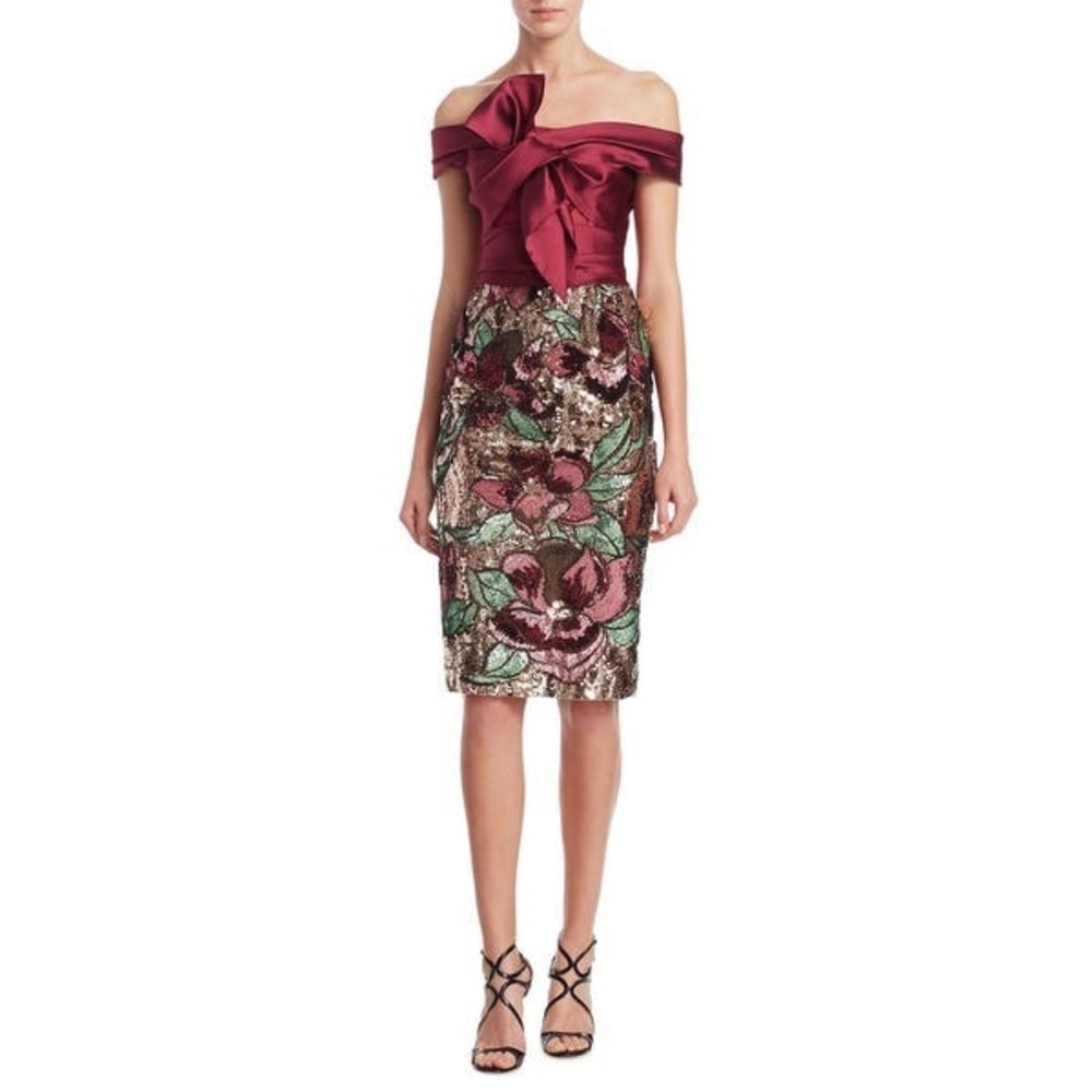 Marchesa Notte Sequin Off the Shoulder Dress 6
